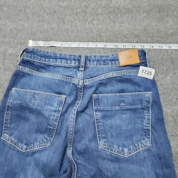 Zara Jeans Womens 4 Blue Slim Straight Split Ankle Denim Pants Boho Hipster - Picture 10 of 11